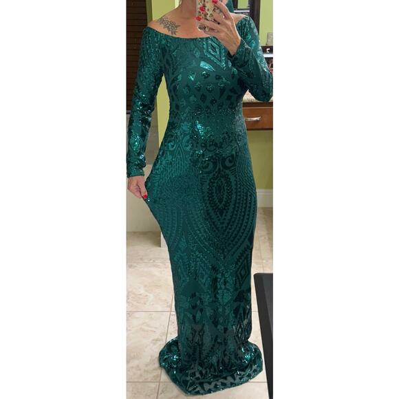 Miss ord Amazon Boutique XL emerald green sequence dress mermaid formal gala - Picture 11 of 11
